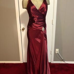 Long maroon evening gown, prom dress